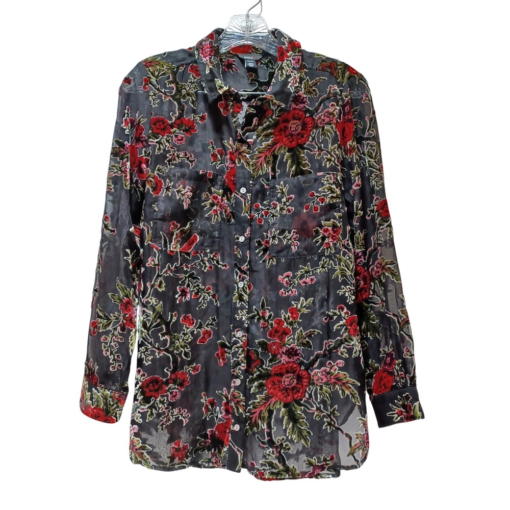 Intro Womens PM Sheer Floral Burnout Velvet Top Black Red Whimsigoth Romantic
